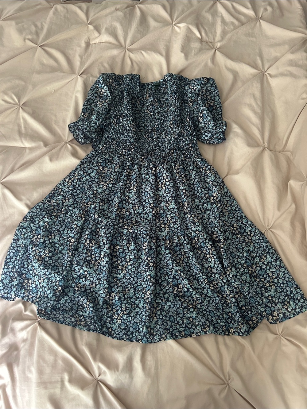 Wild Fable Blue Floral Smocked Puff Sleeve Midi Dress S
